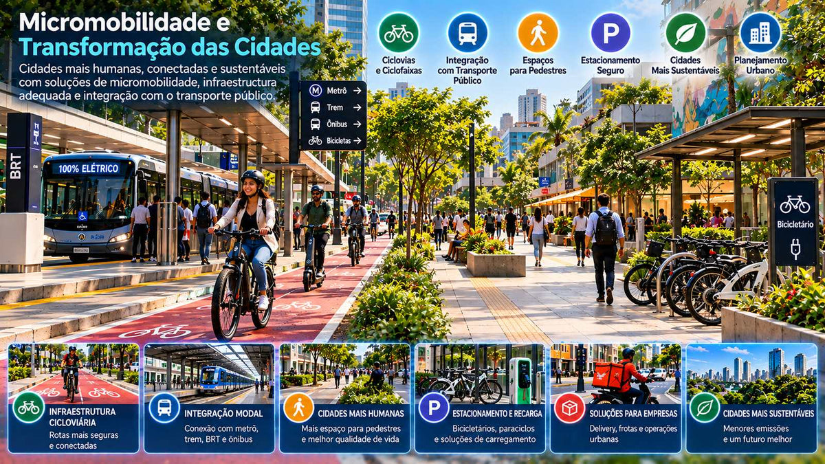 Micromobilidade, Mobilidade Urbana, Transformação das Cidades, Bicicletas Elétricas, Ciclovias, Mobilidade Ativa, Transporte Público, Última Milha, Infraestrutura Urbana, Brasil