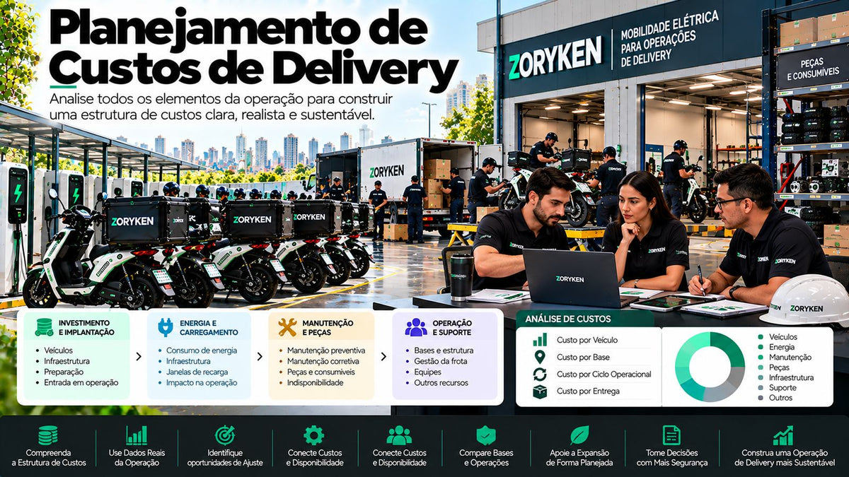 Planejamento de custos de delivery com frota elétrica, carregamento, manutenção, peças e análise operacional