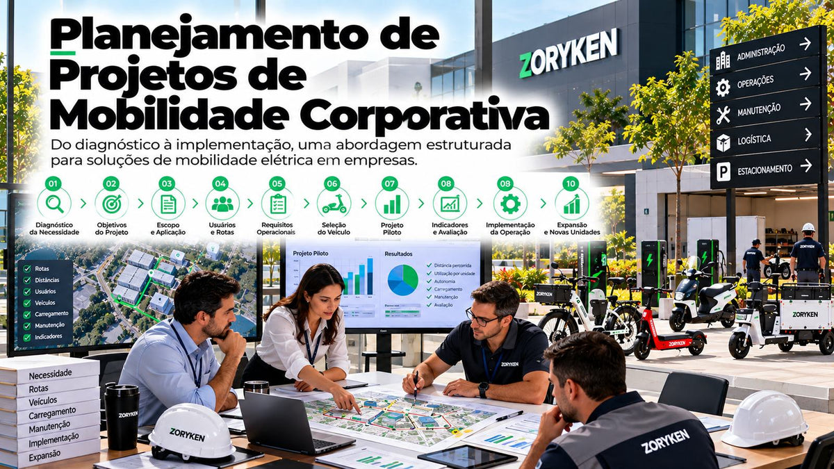 Planejamento de projetos de mobilidade corporativa com diagnóstico, rotas, veículos elétricos, projeto piloto, indicadores e expansão