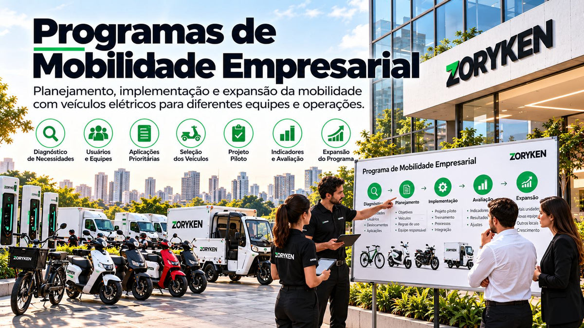Programa de mobilidade empresarial com veículos elétricos, planejamento, projeto piloto, avaliação e expansão