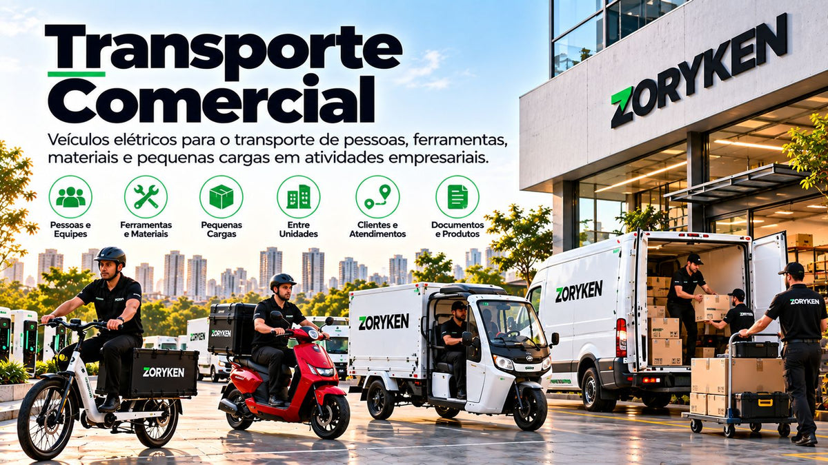 Transporte comercial com veículos elétricos para pessoas, ferramentas, materiais e pequenas cargas