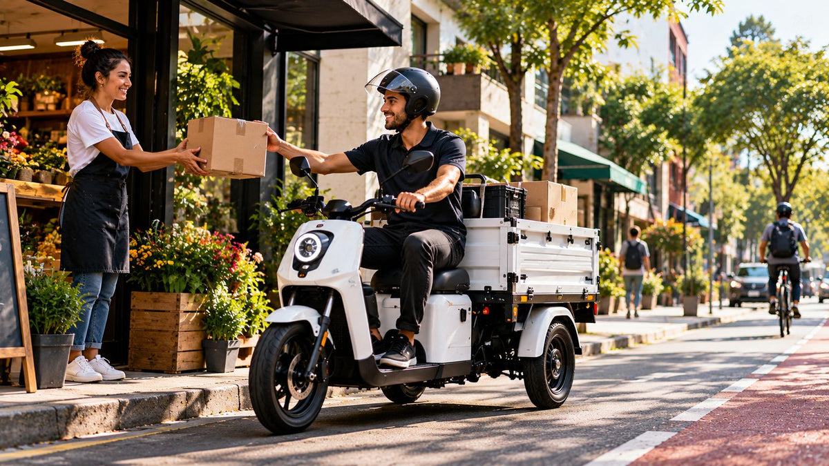 Transporte local com veículo elétrico de carga para entregas e operações comerciais em áreas urbanas