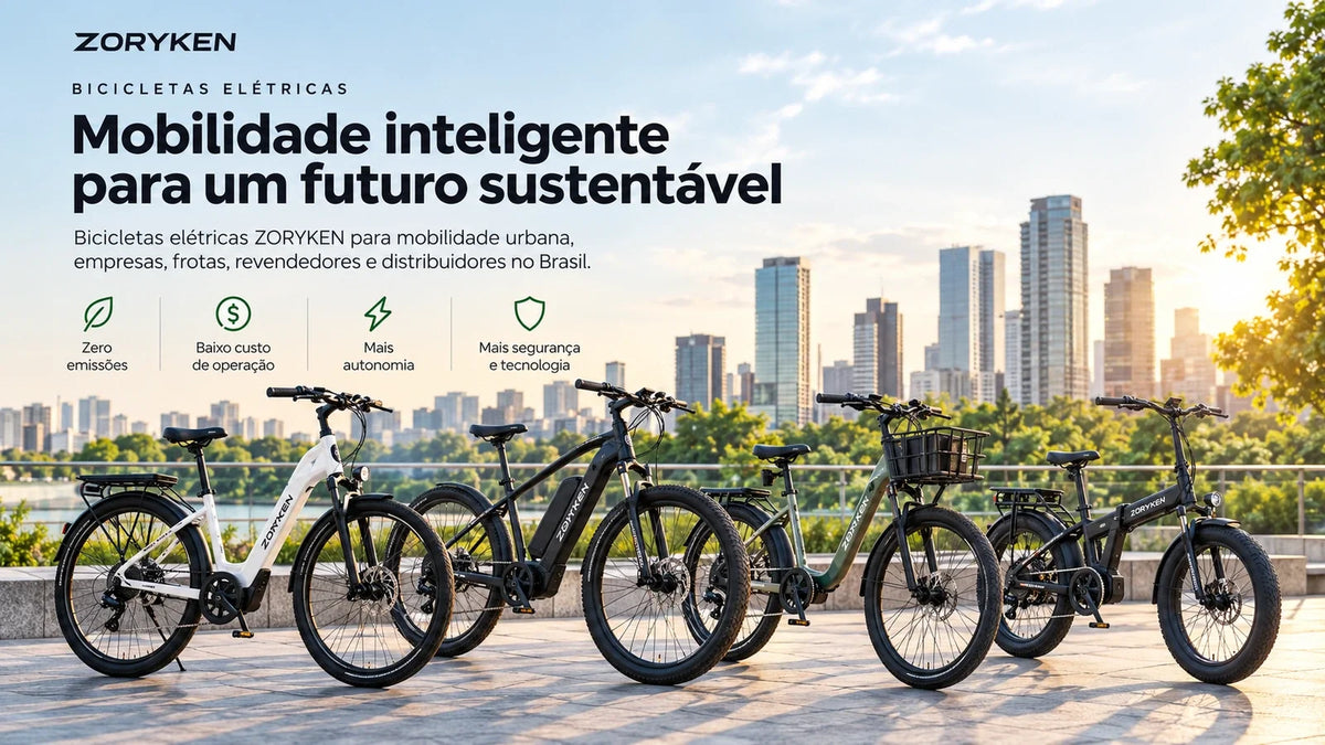 Bicicletas elétricas ZORYKEN para mobilidade urbana, empresas, frotas, revendedores e distribuidores no Brasil