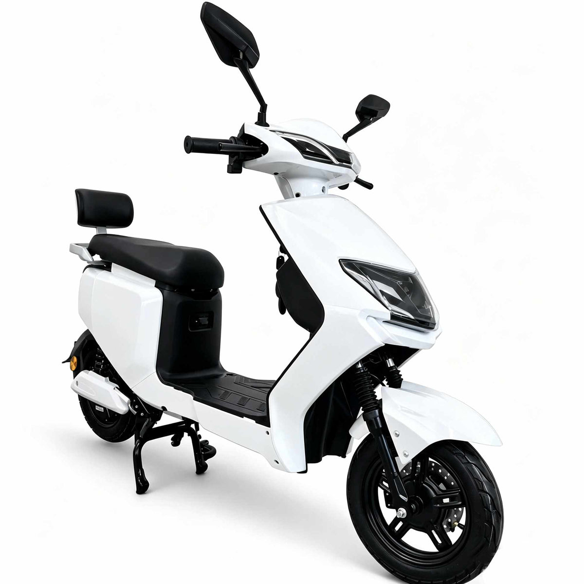 Scooter elétrica branca Zoryken Y8 para entregas de última milha (last mile) e aplicativos de delivery, oferecendo excelente autonomia com bateria 20Ah.
