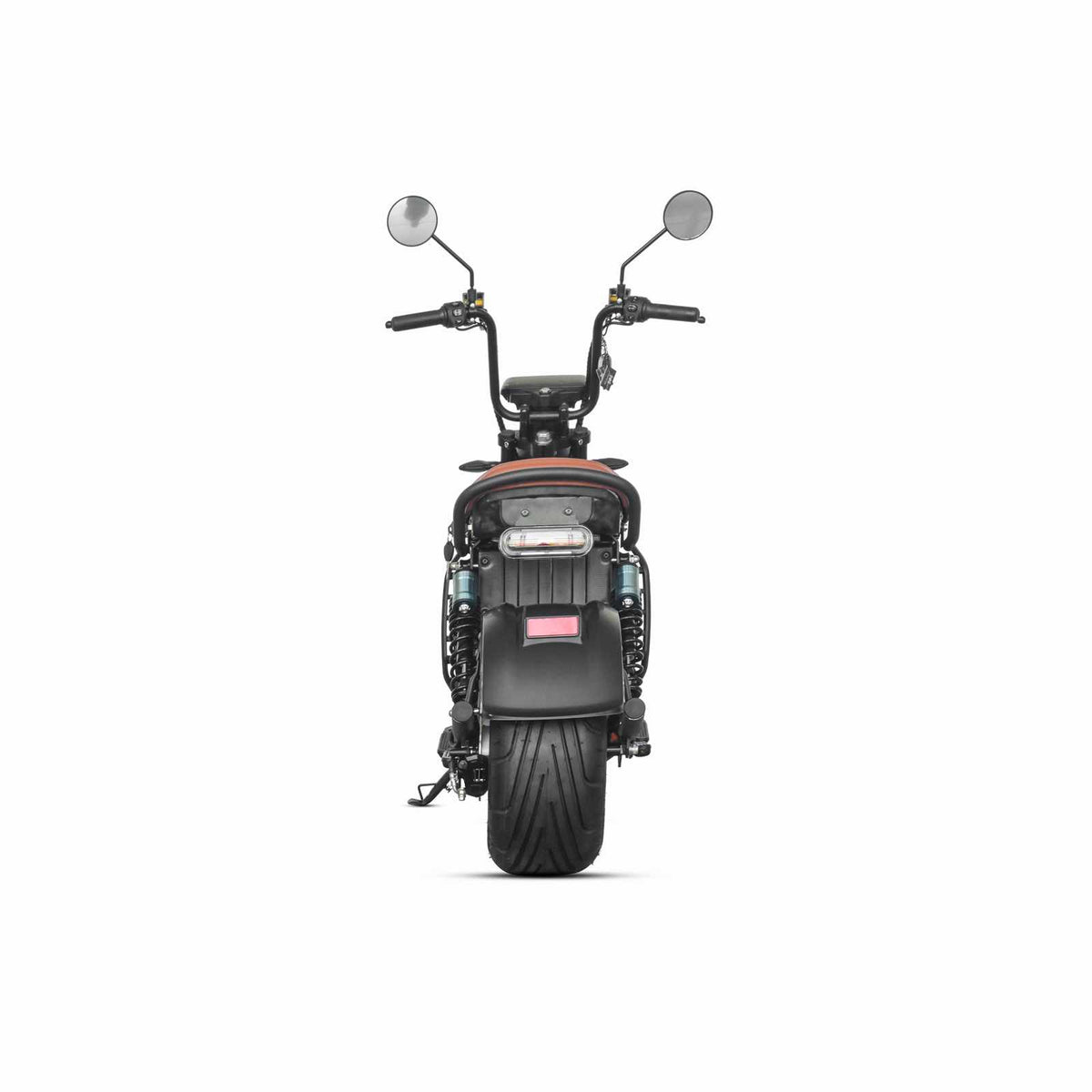 ZORYKEN 701 scooter elétrica vista traseira com banco para dois lugares, suspensão traseira dupla e lanterna traseira para fornecimento B2B