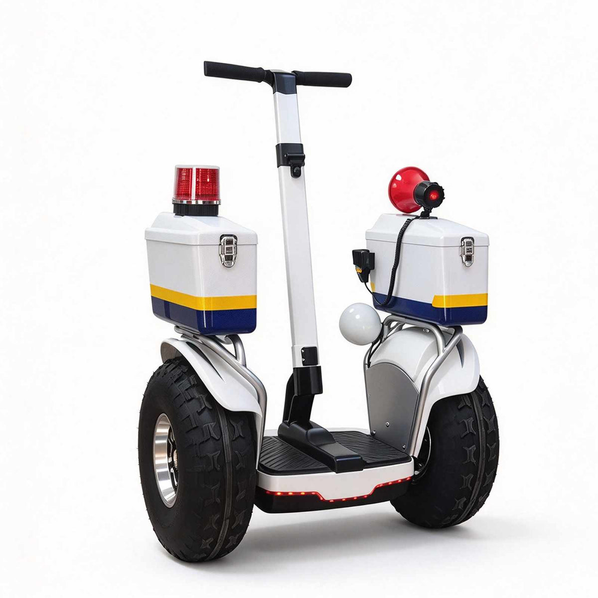 Diciclo elétrico de autoequilíbrio ZORYKEN X60 branco, com guidão, pneus all-terrain largos, compartimentos laterais e sinalizadores vermelhos.