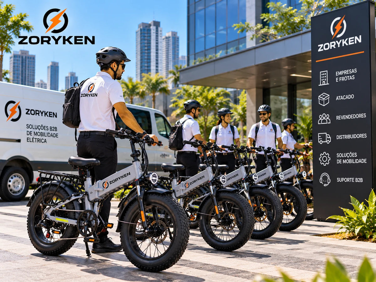 Frota de bicicletas elétricas dobráveis ZORYKEN X9 para empresas e operações B2B em São Paulo