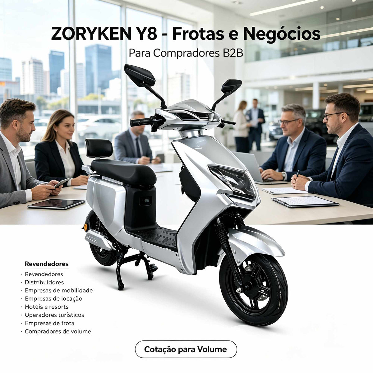 Banner B2B da Zoryken Y8 para cotação de volume e venda direta para frotistas, locadoras de veículos, hotéis e distribuidores de mobilidade elétrica.