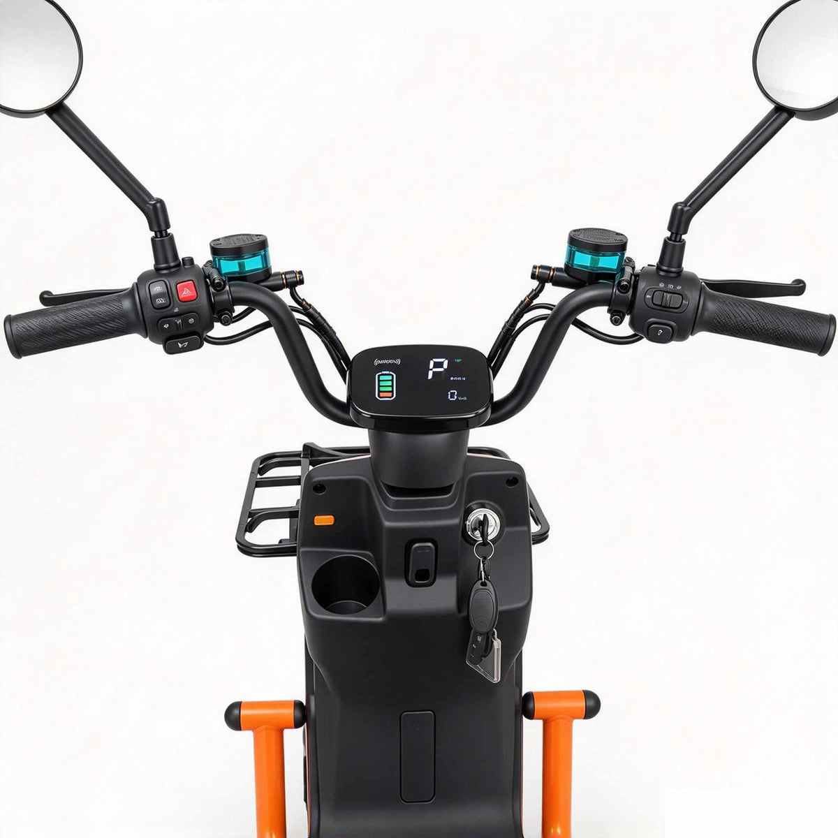 Painel digital e comandos do guidão da scooter elétrica ZORYKEN Z7 para operações de delivery