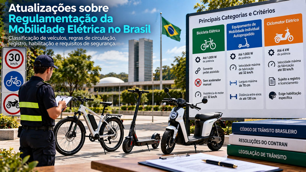 Regulamentação da mobilidade elétrica no Brasil com bicicleta elétrica, veículo autopropelido, ciclomotor e regras de trânsito