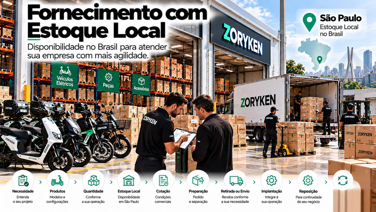 Fornecimento com estoque local de veículos elétricos ZORYKEN em São Paulo para clientes B2B no Brasil