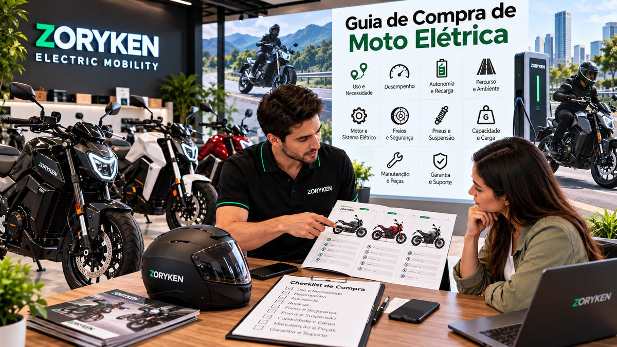 Guia de compra de moto elétrica com comparação de desempenho, autonomia, recarga, freios, suspensão, capacidade, manutenção e suporte