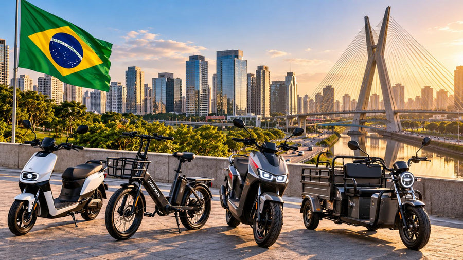 Mercado de mobilidade elétrica no Brasil com scooters, bicicletas, motos e veículos elétricos para operações empresariais