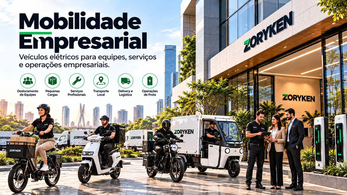 Mobilidade empresarial com veículos elétricos para equipes, serviços, pequenas cargas, logística e operações de frota