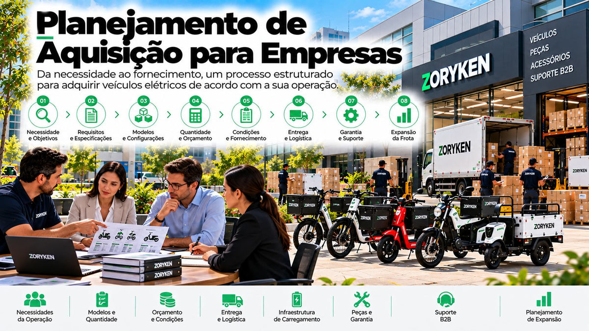 Planejamento de aquisição de veículos elétricos para empresas com modelos, quantidade, orçamento, fornecimento, entrega e suporte B2B