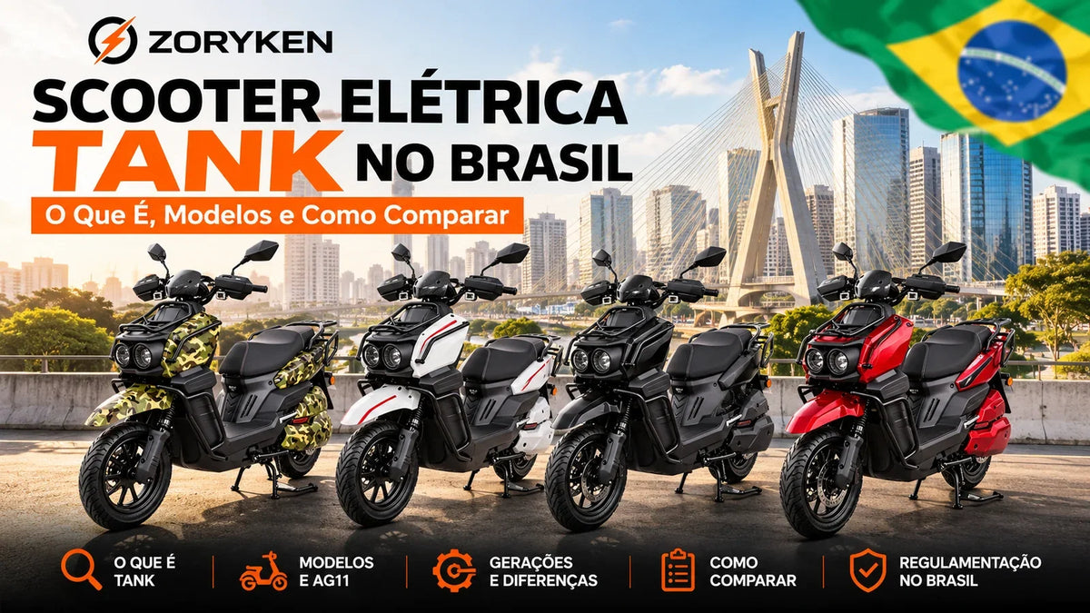 Scooters elétricas TANK em diferentes configurações no Brasil, ilustrando modelos e critérios de comparação.