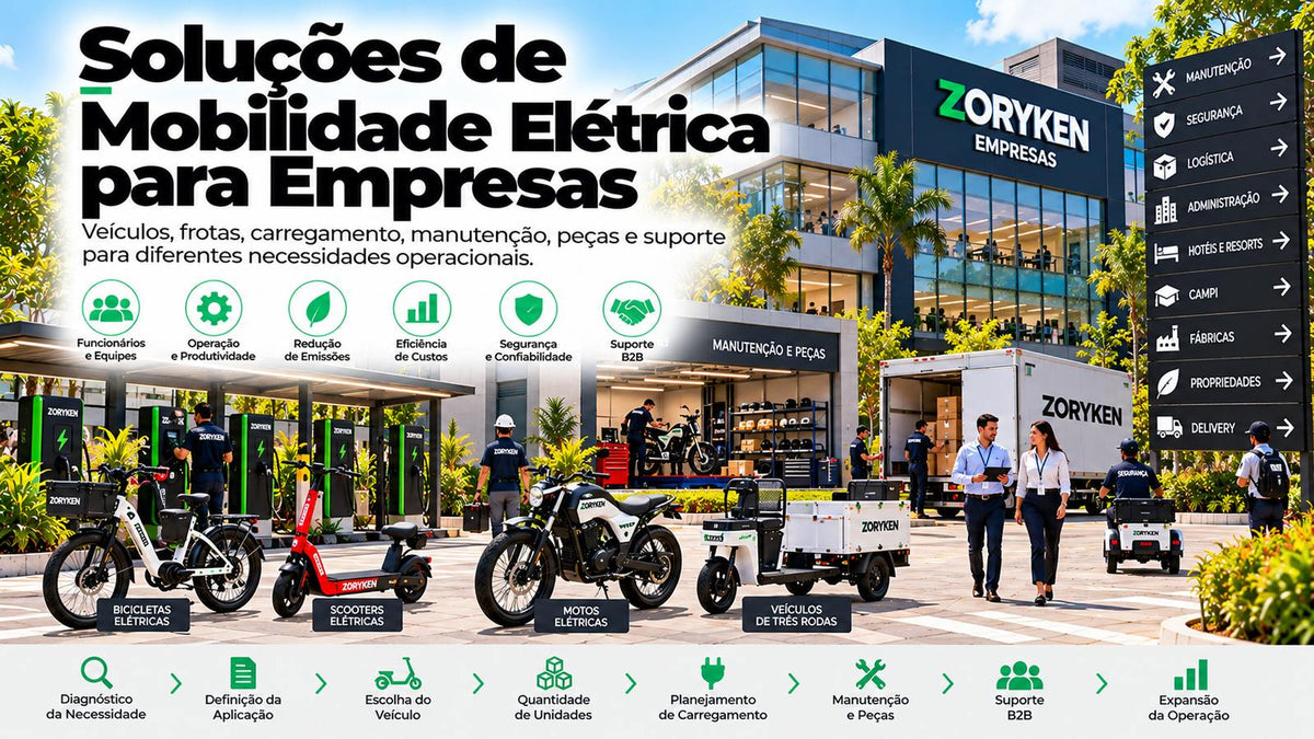 Soluções de mobilidade elétrica para empresas com veículos, carregamento, manutenção, peças, frotas e suporte B2B