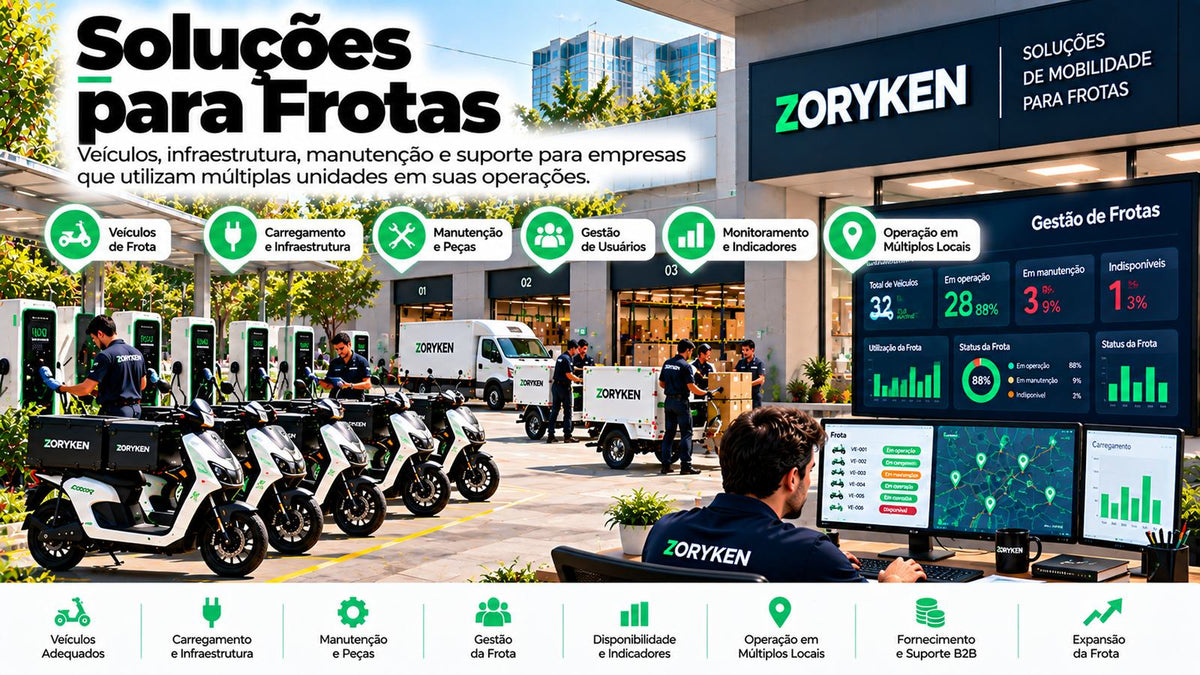 Soluções para frotas elétricas com veículos, carregamento, manutenção, peças, gestão, disponibilidade e suporte B2B