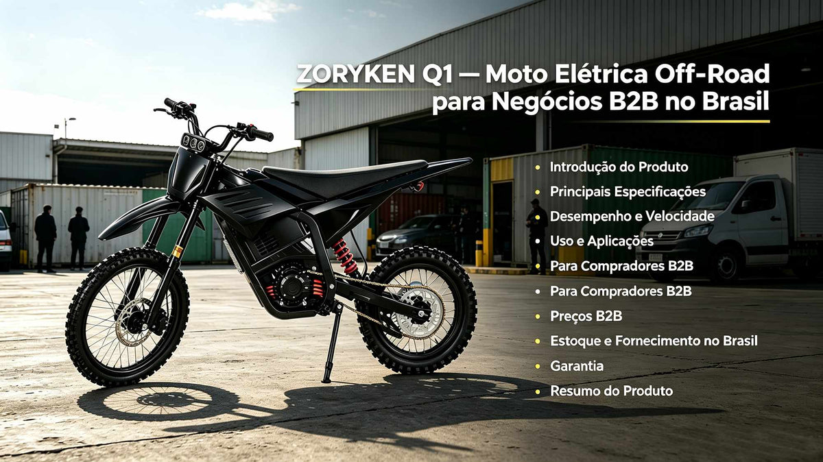 ZORYKEN Q1 moto elétrica off-road apresentada em material comercial B2B da ZORYKEN – Veículos Elétricos ZORYKEN