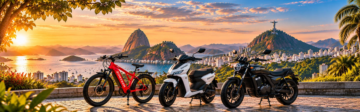 Mobilidade elétrica ZORYKEN para empresas no Brasil, com bicicleta elétrica, scooter elétrica e moto elétrica
