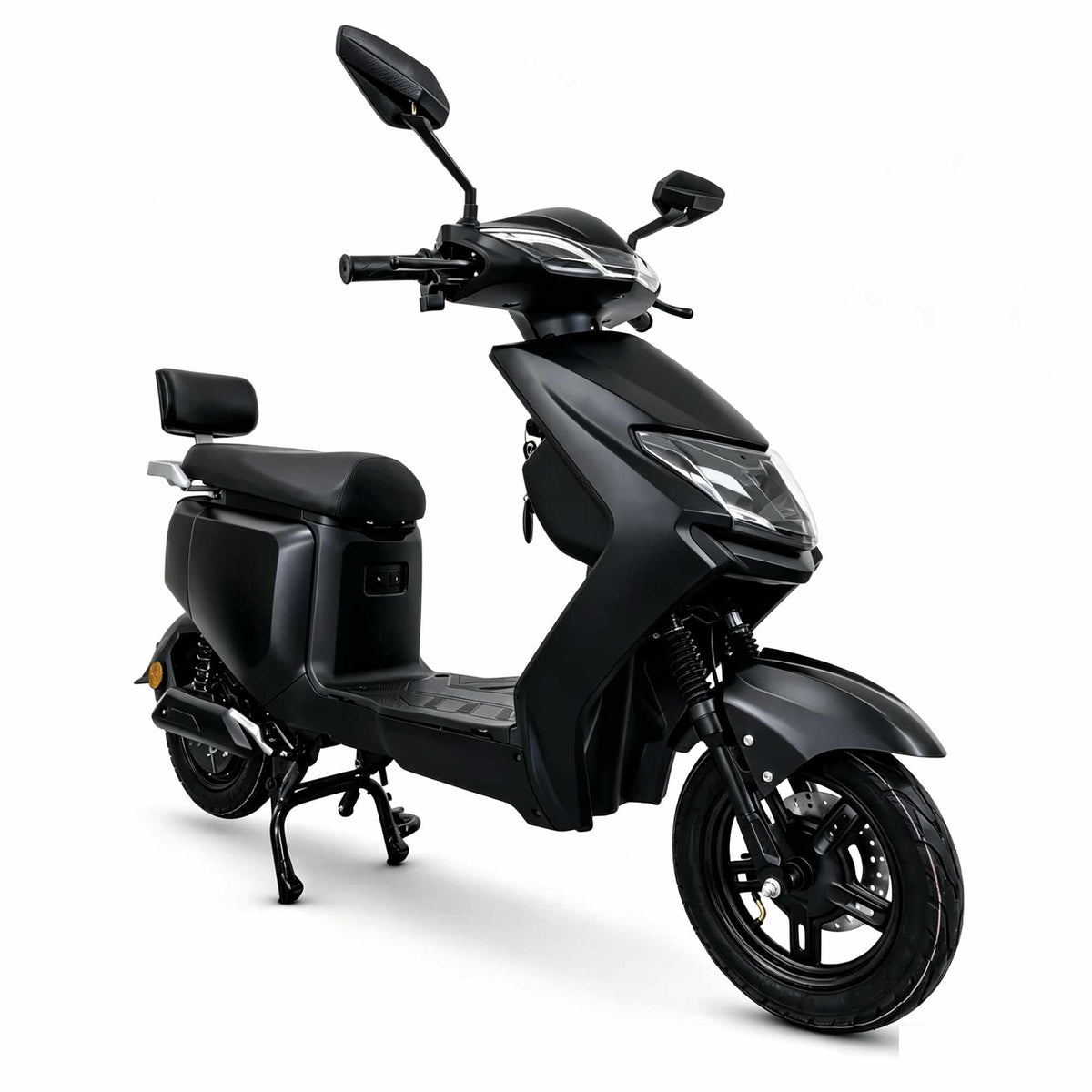 Moto elétrica industrial e empresarial Zoryken Y8 na cor preto fosco, com design robusto para segurança privada ou deslocamento interno de funcionários.