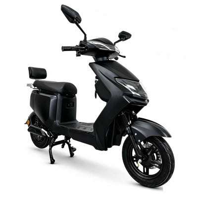 Moto elétrica industrial e empresarial Zoryken Y8 na cor preto fosco, com design robusto para segurança privada ou deslocamento interno de funcionários.