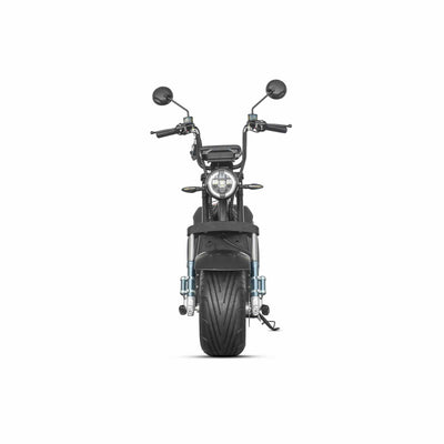 ZORYKEN 701 scooter elétrica vista de frente com farol redondo, dois retrovisores e pneu dianteiro largo para fornecimento B2B
