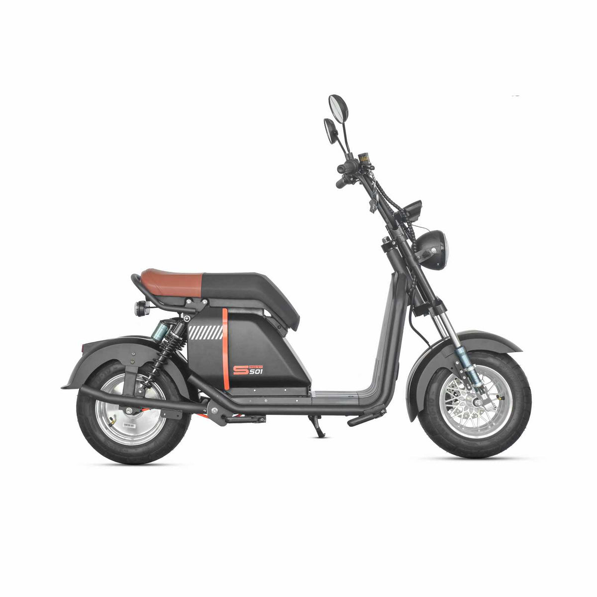 ZORYKEN 701 scooter elétrica de dois lugares com banco largo, farol redondo, retrovisores e suspensão traseira para fornecimento B2B