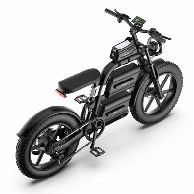 ZORYKEN E20 Plus bicicleta elétrica preta com configuração de bateria dupla, pneus Fat 20×4.0 e suspensão dianteira