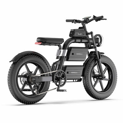 ZORYKEN E20 Plus bicicleta elétrica Fat Tire em vista lateral, com freios a disco dianteiro e traseiro e suspensão