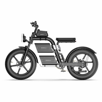 ZORYKEN E20 Plus bicicleta elétrica em vista lateral completa, com duas baterias integradas ao quadro e pneus Fat 20×4.0