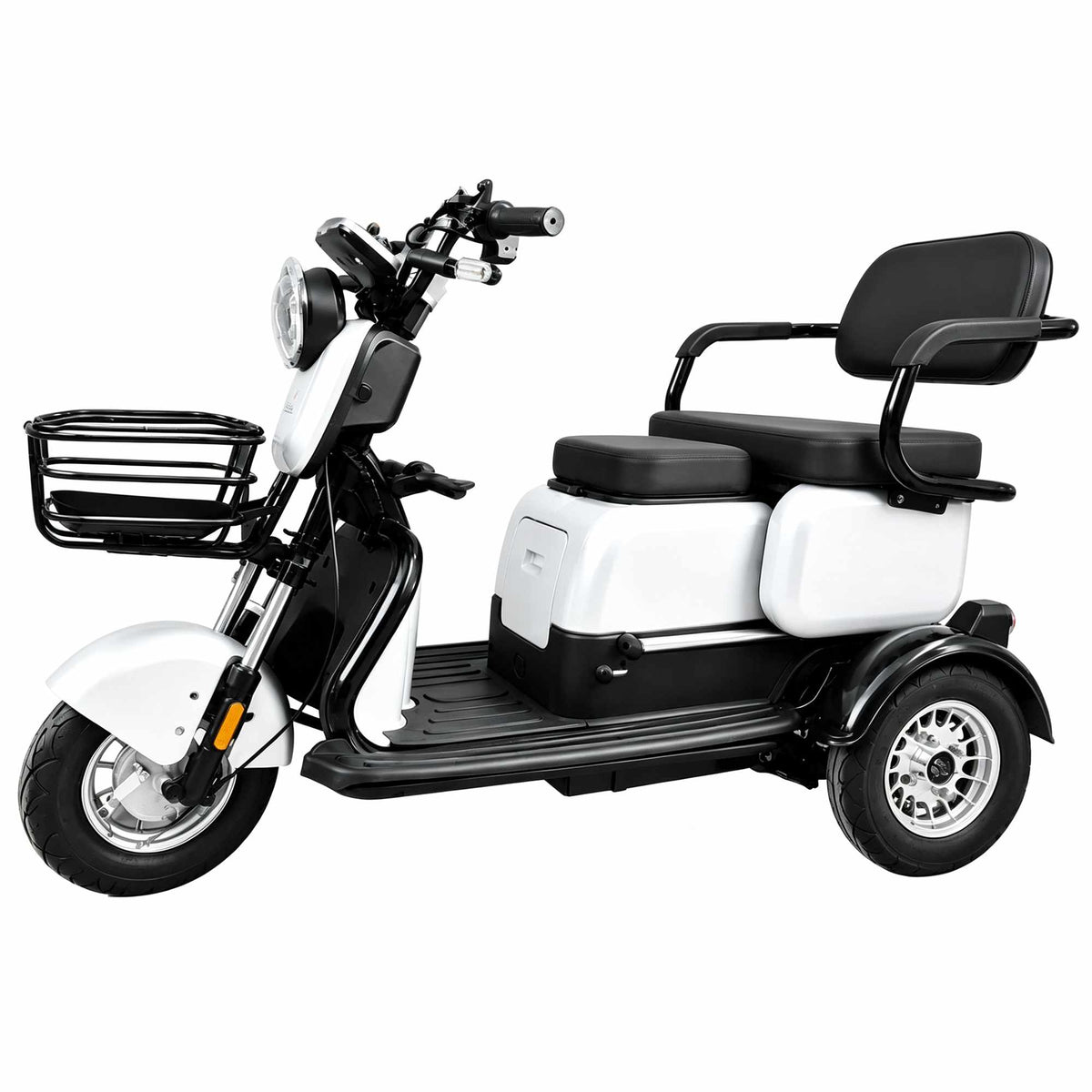 Triciclo elétrico de passageiros ZORYKEN S3 na cor branca, com motor de 1000W e 3 rodas, ideal para revenda e soluções de mobilidade urbana no Brasil.