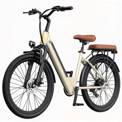 ZORYKEN S600 bicicleta elétrica urbana aro 26 com quadro de fácil acesso, farol dianteiro, paralamas e assento traseiro para fornecimento B2B