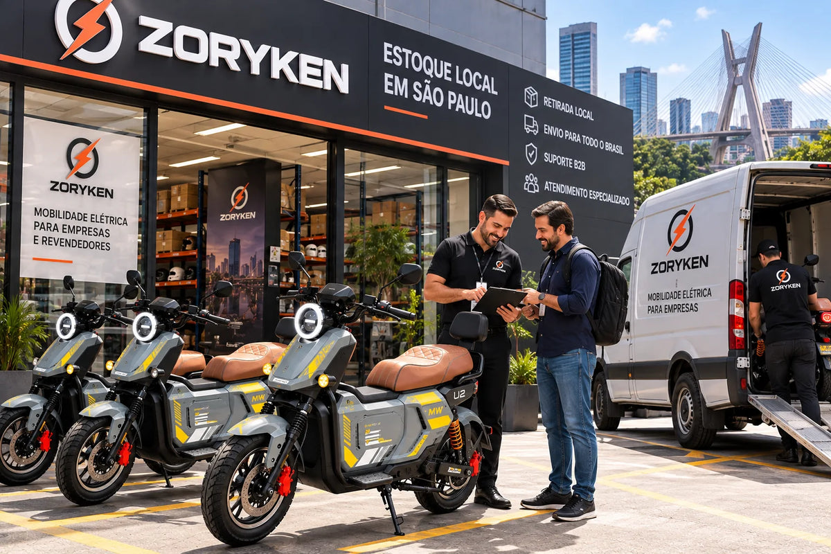 Scooters elétricas ZORYKEN U2 em estoque local com atendimento B2B e retirada de veículos em São Paulo
