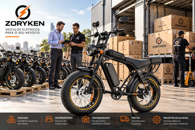 ZORYKEN X5 bicicleta elétrica Fat Tire em cenário B2B com unidades para atacado, revendedores, distribuidores e frotas