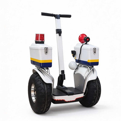 Diciclo elétrico de autoequilíbrio ZORYKEN X60 branco, com guidão, pneus all-terrain largos, compartimentos laterais e sinalizadores vermelhos.