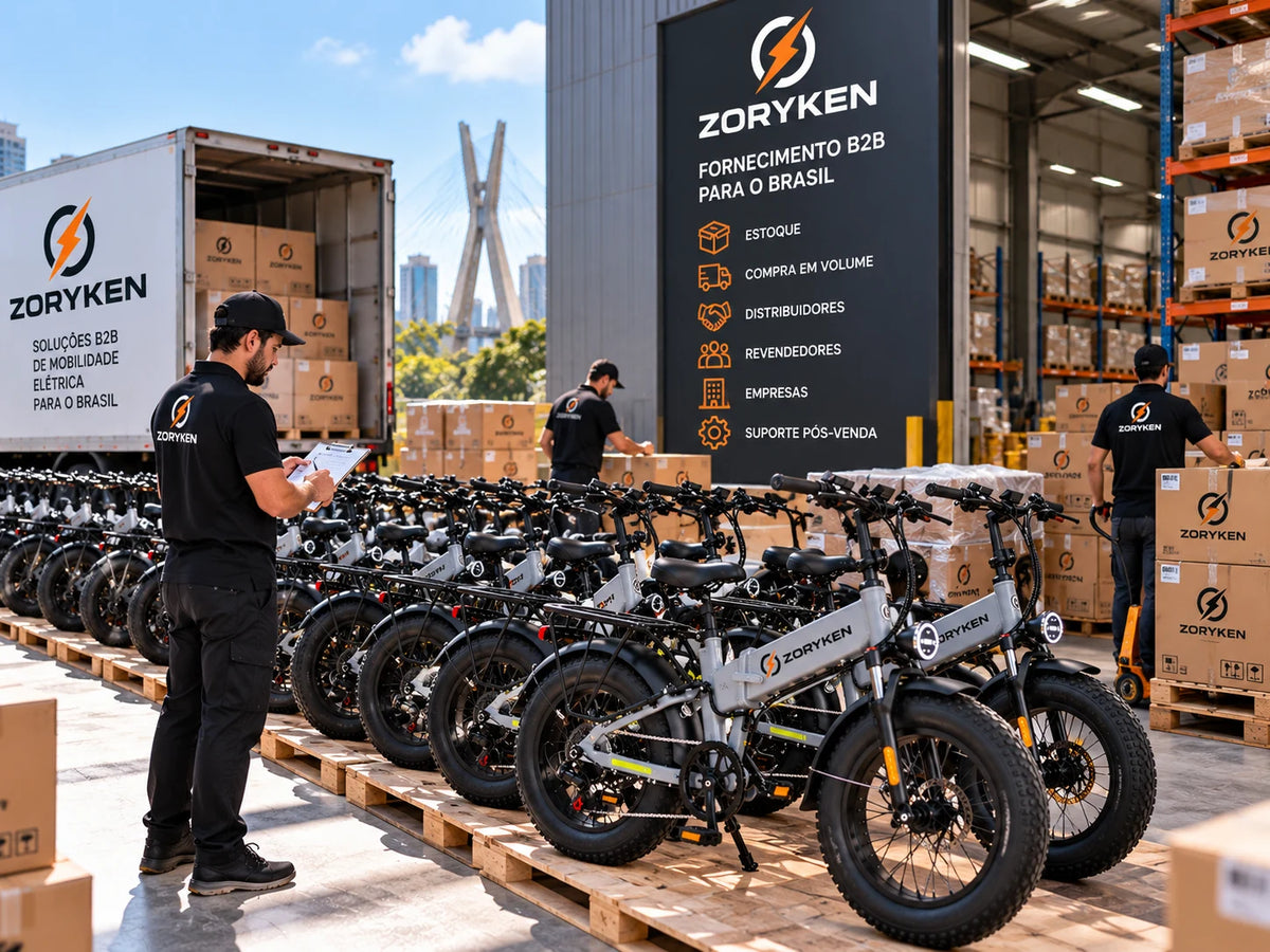 Bicicletas elétricas dobráveis ZORYKEN X9 em operação de fornecimento B2B e compra em volume em São Paulo