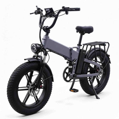 ZORYKEN X9 bicicleta elétrica dobrável cinza com pneus Fat 20×4.0, suspensão dianteira e bagageiro traseiro