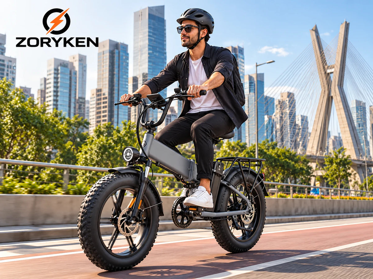 ZORYKEN X9 bicicleta elétrica dobrável com pneus Fat em deslocamento urbano em São Paulo