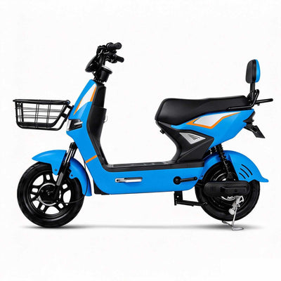 ZORYKEN Z2 scooter elétrica B2B azul com cesta frontal, banco longo e encosto traseiro para o mercado brasileiro
