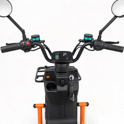 Painel digital e comandos do guidão da scooter elétrica ZORYKEN Z7 para operações de delivery