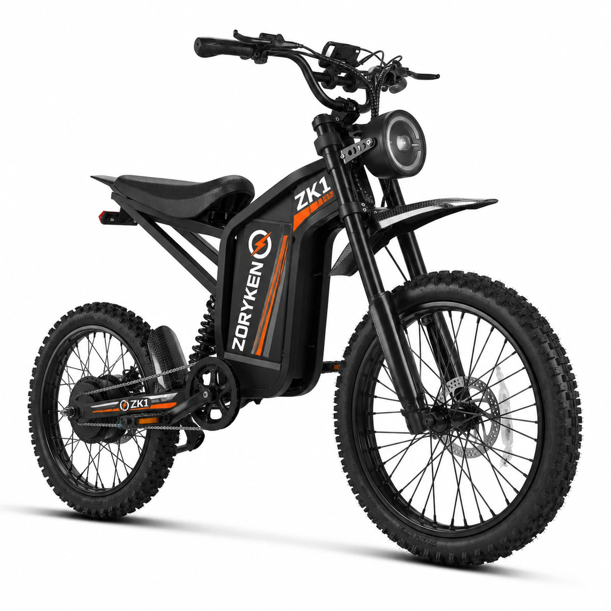 ZORYKEN ZK1 moto elétrica 1000W 60V 30Ah preta em vista diagonal frontal